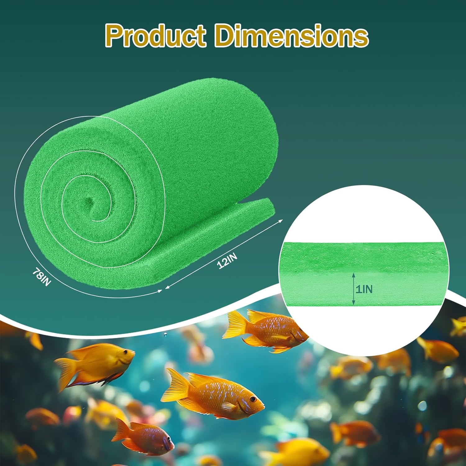 3PCS Aquarium Filter Floss - 12" x 78" (6ft per roll) - Total 18ft - 1" Thick Premium Polyester Filter Pad for Fish Tank - Mechanical Filtration, Crystal Clear Water, Fits Most Filters(18ft)