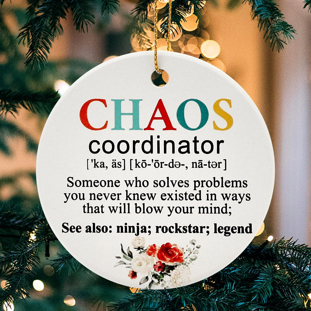 Chaos Coordinator Christmas Ornament Ceramic Mini Xmas Tree Decorations Thank You Gift for Women Coworker Manager Lady Boss Appreciation Inspiration Gift Office Cute Christmas Decorative Ornament