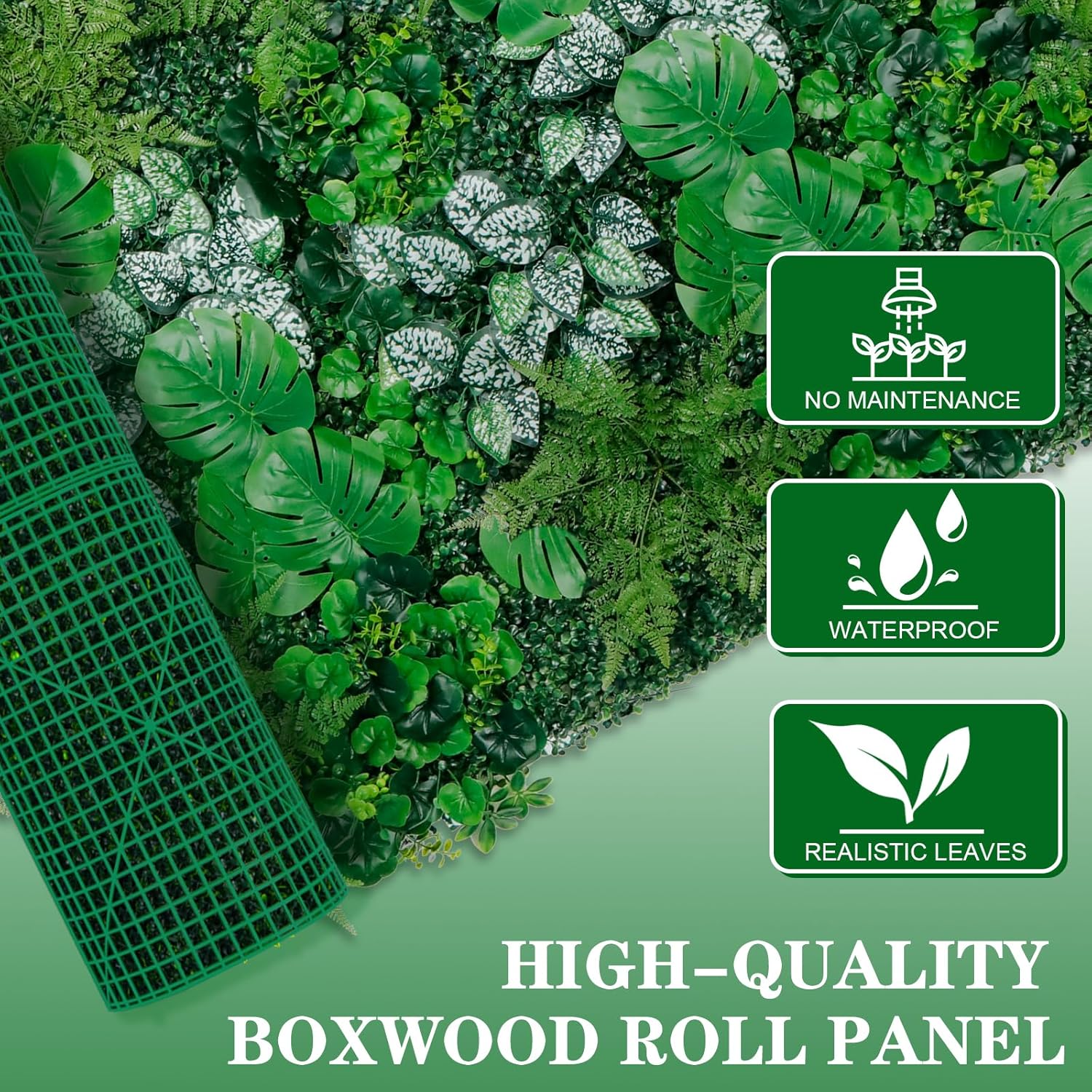 Artificial Boxwood Panels, 40"x120"(33.33 SQFT) Grass Wall Panels with Monstera Leaves,Privacy Hedge Fence Screen with UV Protection,Fake Greenery Backdrop for Indoor Wedding
