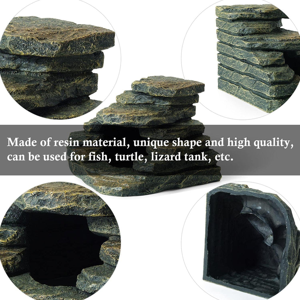 FEDOUR Aquarium Ornaments, Aquarium Mini Skull Skeleton/Aquarium Mini Castle/Aquarium Hippon Cave/Aquarium Rock Stone Cave Decoration, Fish Tank Decoration Landscape Hiding House (Rock Cave)