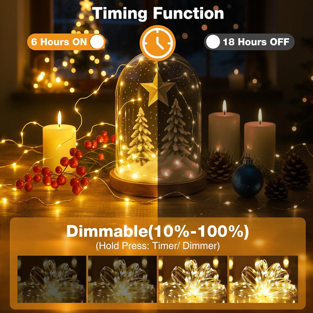 16FT 50 LED Fairy Lights Battery Operated with Timer, 8 Modes USB Mini Twinkle Light, Small String Lights for Christmas Tree Wreath Vase Bedroom DIY Wedding Party Decorations-Warm White