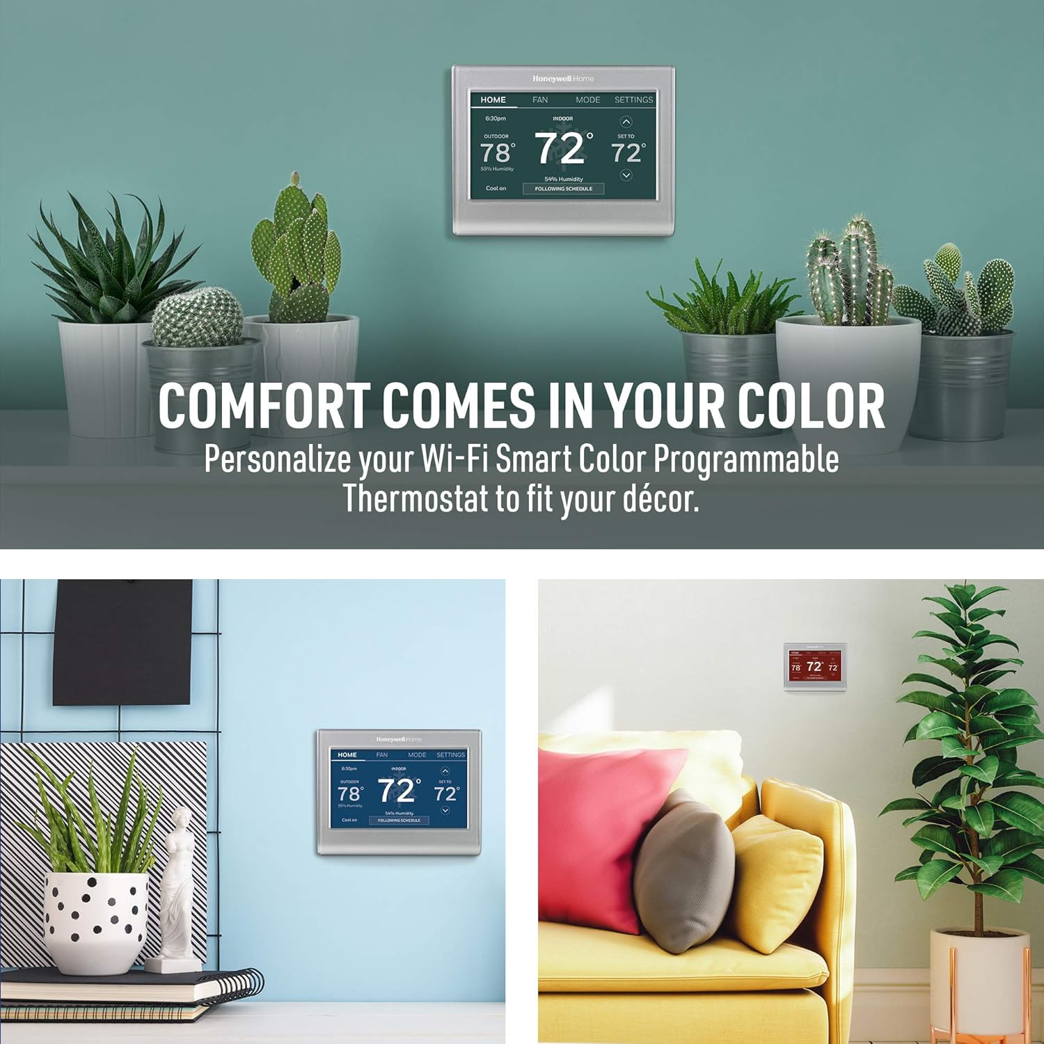 Honeywell Home RTH9585WF1004 Wi-Fi Smart Color Thermostat, 7 Day Programmable, Touch Screen, Energy Star, Alexa Ready, Gray (Pack of 2)