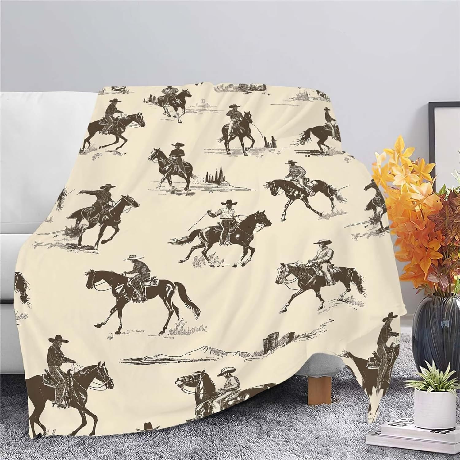 Western Cowboy Throw Blanket Wrangler Horse Stuff Gifts for Boys Girls Kids Adults Women Men Soft Cozy Warm Plush Fluffy Fuzzy Fleece Blanket Decor 60''X80''