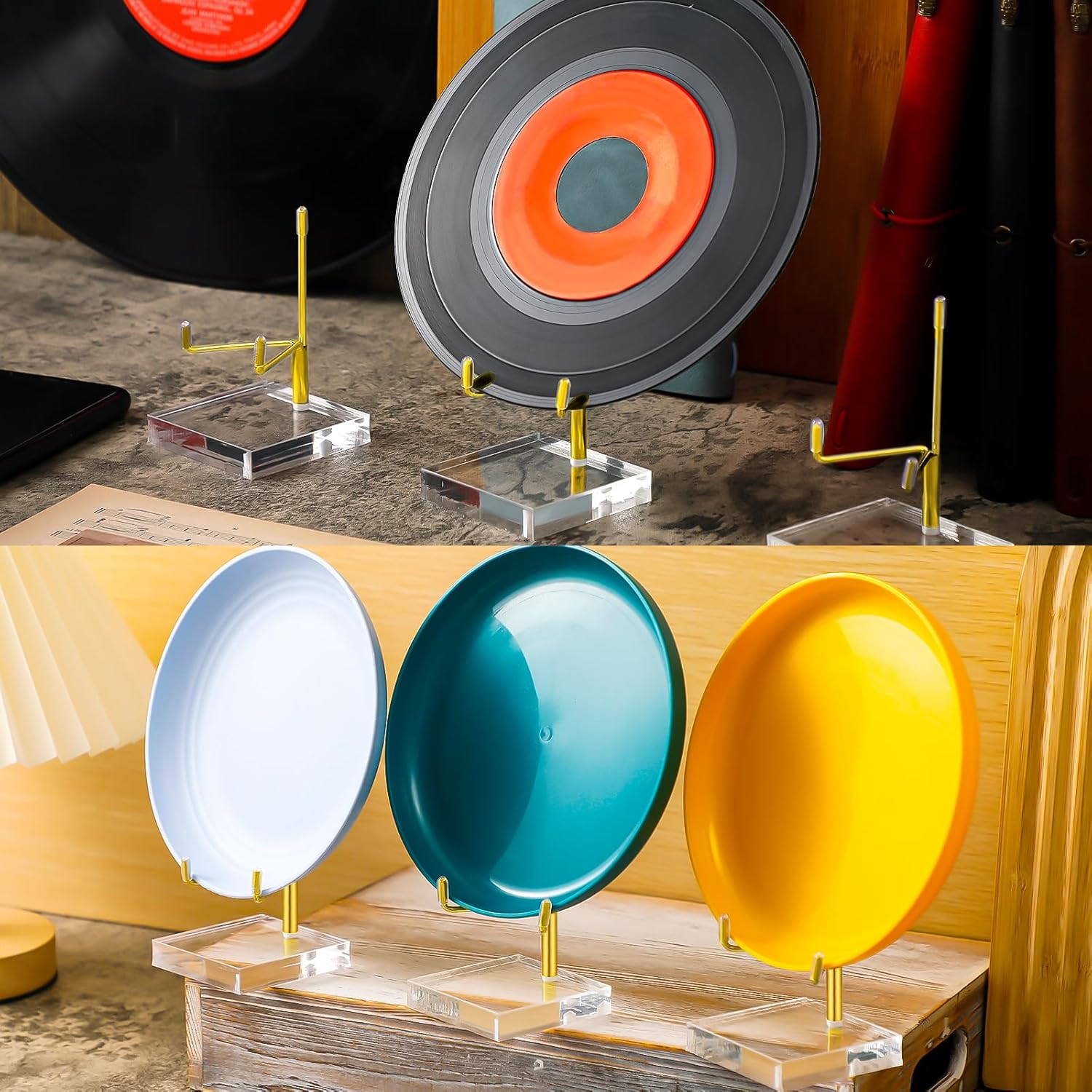 Kigley 8 Pcs Adjustable Metal Arm Display Stand Crystal Holder Easel Display with Acrylic Base Easel Rock Mineral Stand for Geodes Mineral Agate Collection (Gold,2.36 x 2.36 x 3.54 Inches)