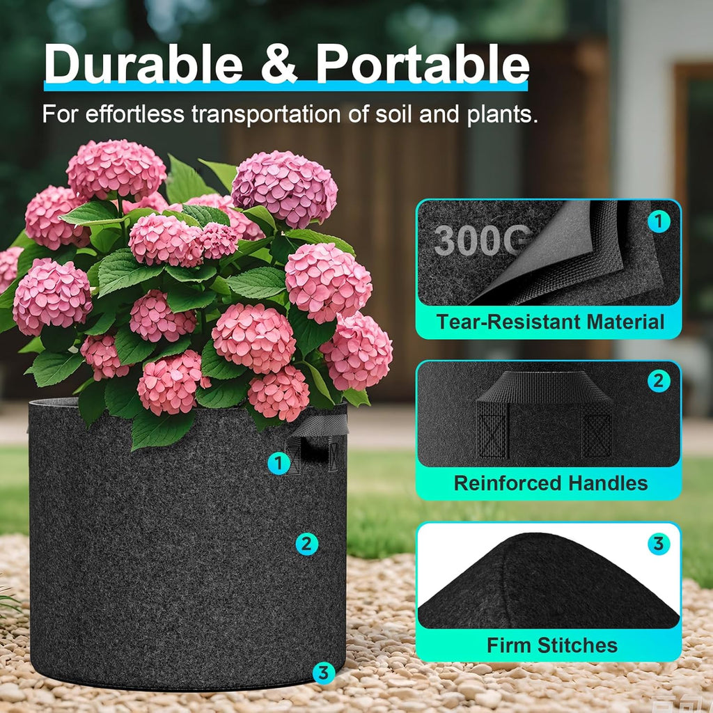 Land Guard 4-Pack Fabric Grow Bags 30 Gallon, Thickened Nonwoven Garden Pots, Growing Bags with Handles, Black