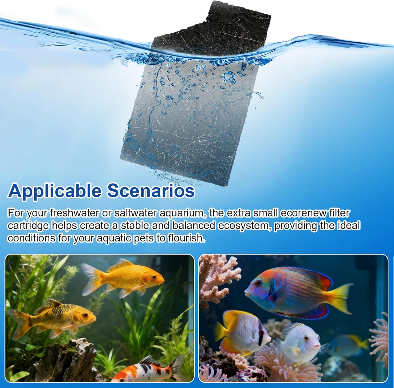 Extra Small Aquarium EcoRenew Filter Cartridges for Aqueon QuietFlow Internal Power Filters with SmartClean Technology 5G, Replacement Fish Tank Filter Cartridge for Saltwater and Freshwater, 4 Pack