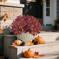 Artificial Fall Flowers Faux Mums for Outdoor Indoor Garden Home Decoration, Faux Flower Daisy with Eucalyptus Leaves Fake Mums Plants Greenery Boxwood Porch Patio, 12 Bundles