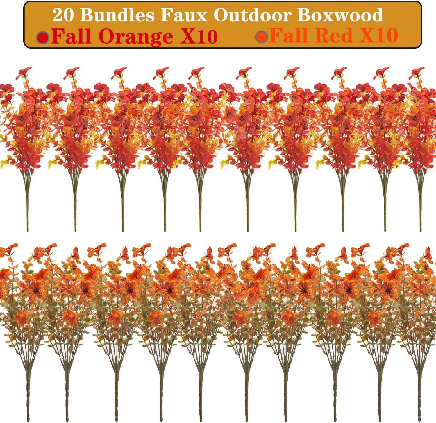 20 Bundles UV Resistant Artificial Fall Flowers Outdoor - Fake Autumn Plants for Thanksgiving Porch, Pumpkin Decor | All-Weather Faux Eucalyptus & Daisy (Fall Mix)