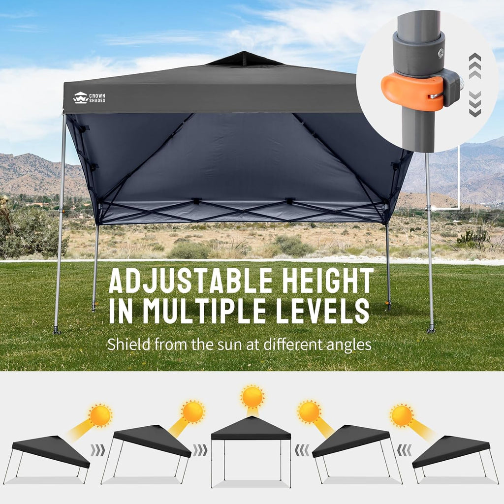 CROWN SHADES Adjustable Height on The Fly, 10x10 Pop Up Canopy - Beach Tent with One Push Setup - Easy Outdoor Sun Shade for Events, Parties, Camping - Outside Shade with STO-N-Go Bag, Grey