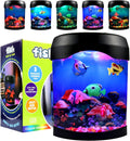 Toycol Fake Fish Lamp, Nightly Lifelike Desk Electric Mood Light, LED Light Tank with 6 Color Changing and (5 Fake Fish) Mini Aquarium for Home Office Deco Adults,Gifts for Kids and Adults