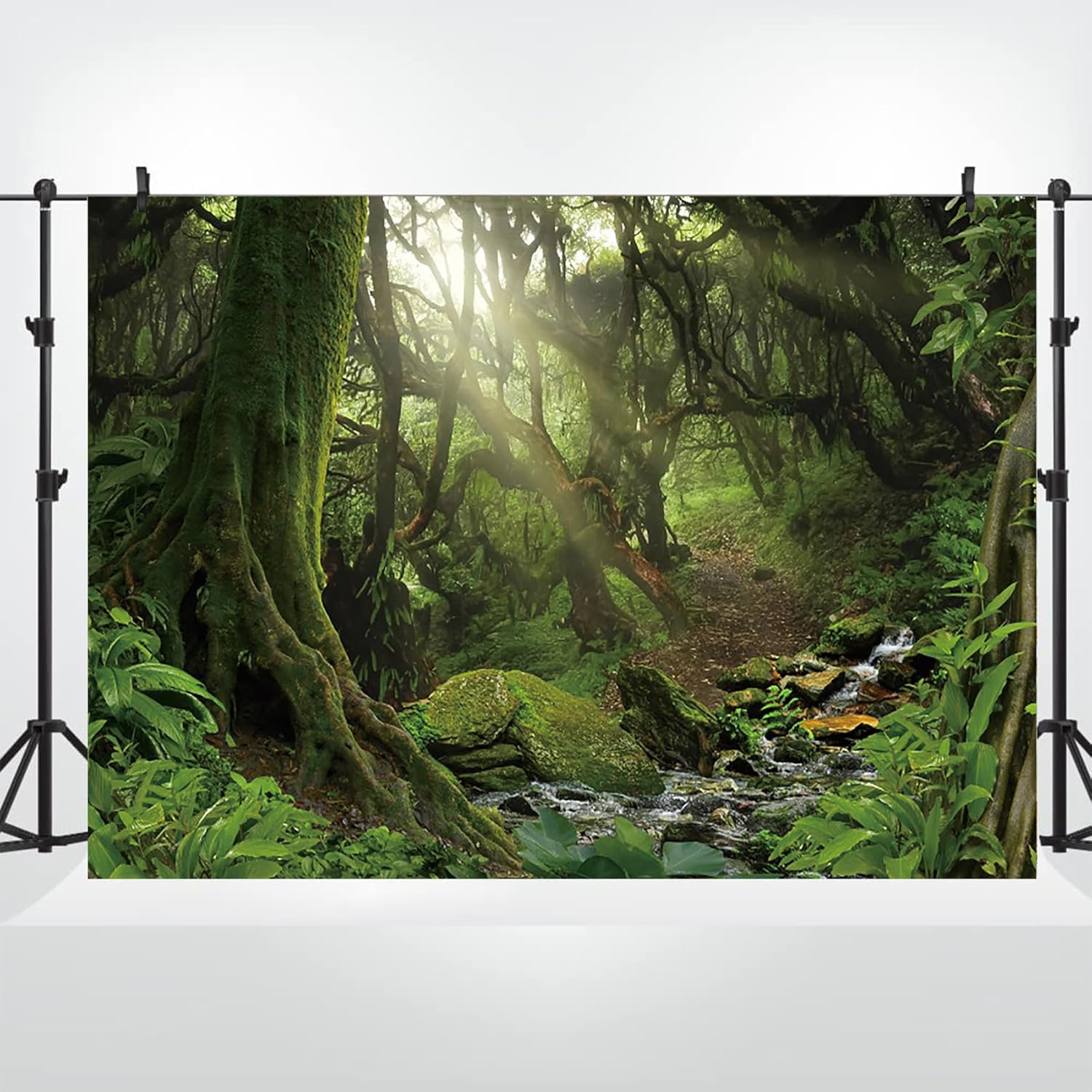 Renaiss Enchanted Jungle Forest Backdrop Fabric Greenery VBS Primary Forest Photography Background Rainforest Scenery Photo Backdrop Kids Adults Birthday Baby Shower Camping Decorations 5x3ft
