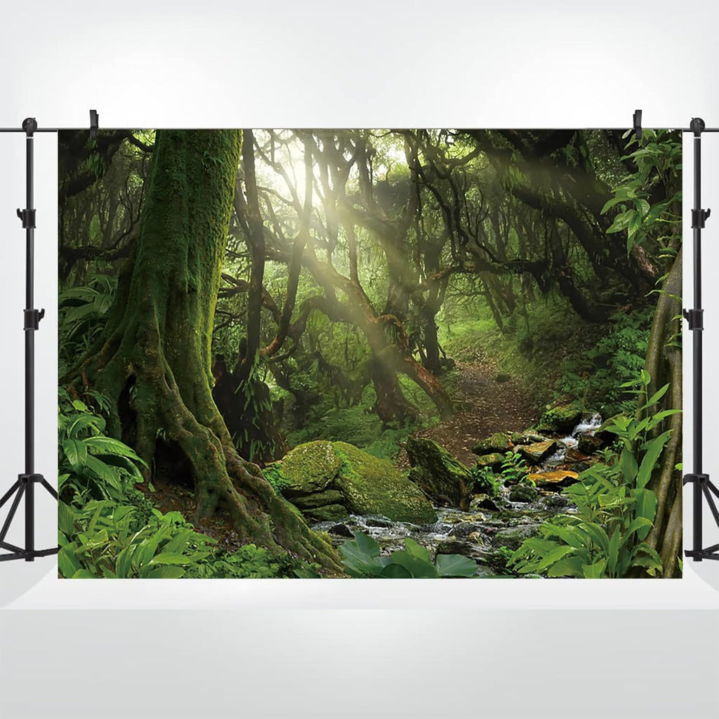 Renaiss Enchanted Jungle Forest Backdrop Fabric Greenery VBS Primary Forest Photography Background Rainforest Scenery Photo Backdrop Kids Adults Birthday Baby Shower Camping Decorations 10x8ft