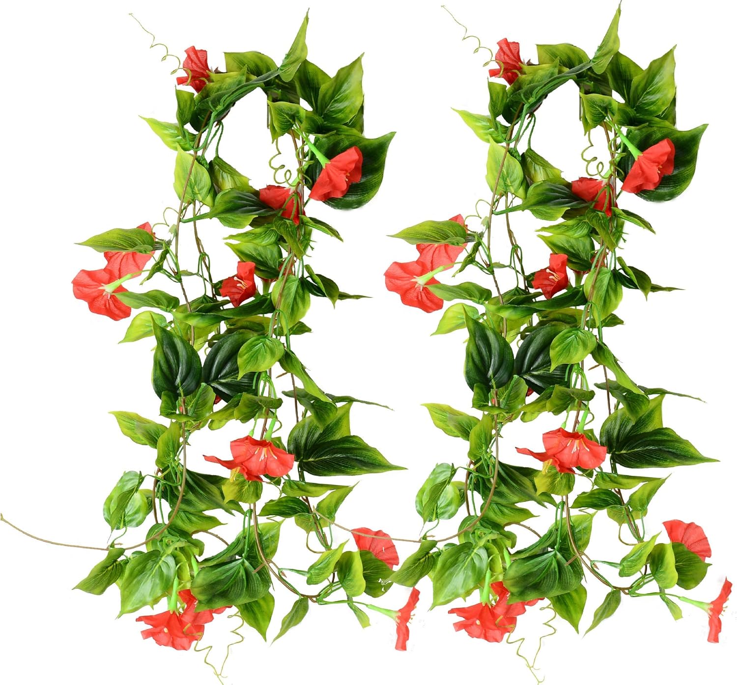 AirSun Artificial Morning Glory Flower Vines, 2pcs 15Feet Hanging Plants Silk Garland Fake Green Plant Home Garden Wall Fence Indoor Outdoor Wedding Birthday Decor