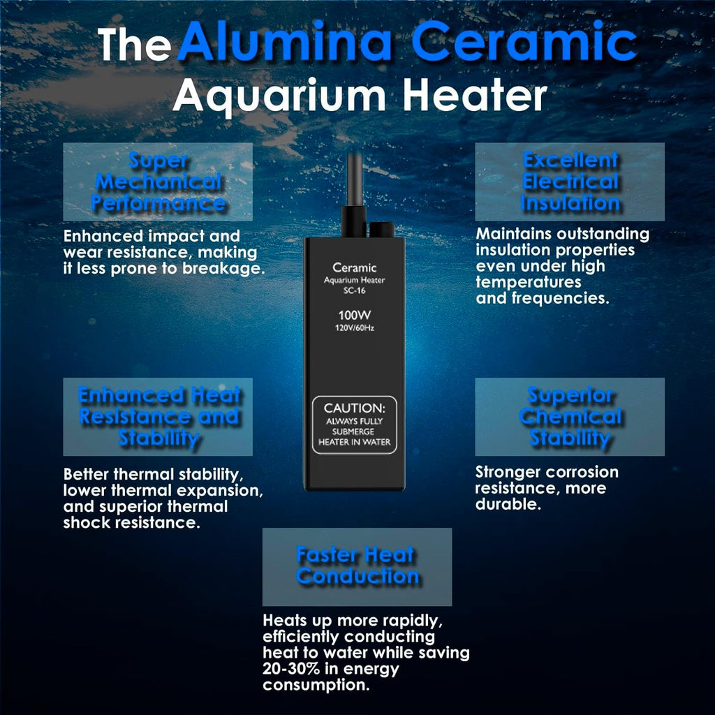 Aquarium Heater 100W Super Small Fish Tank Heater with Digital Display Thermostat, Alumina Ceramic Betta Tank Heater Turtle Heater for 10-20 Gallon Tanks