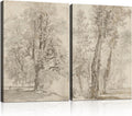 2pcs Framed Vintage Trees Canvas Landscape Sketch Wall Painting Plant Nature Picture Print Poster Rustic Nature Wabi Sabi Home Painting Bedroom Living Room Studio Decor 16x24 Inch Ready to Hang