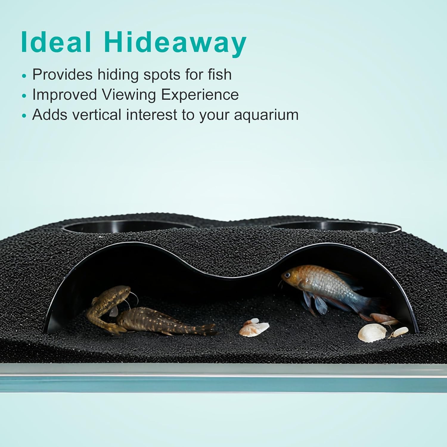 Aquarium Decor, Underground Tunnel Cave with Holes for Viewing, Fish Tank Decoration Hideout, for Cory Catfish, Shrimp, Loach and Pleco, Black