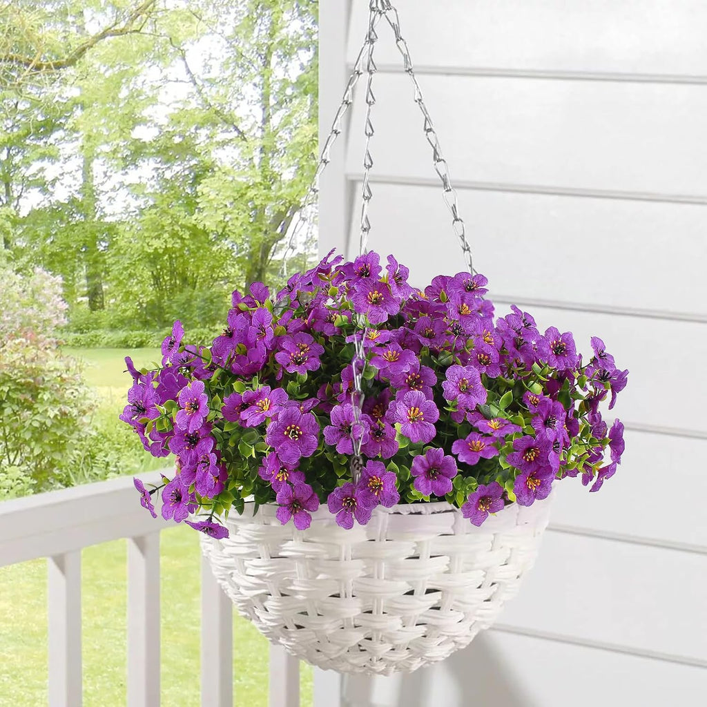 12 Bundles Artificial Faux Flowers, UV-Resistant Silk Fake Plants Spring Summer Decoration Indoor Outdoor Decor for Home, Porch, Balcony, Lawn, Yard - Spring, Summer, Fall, All Seasons(Purple)