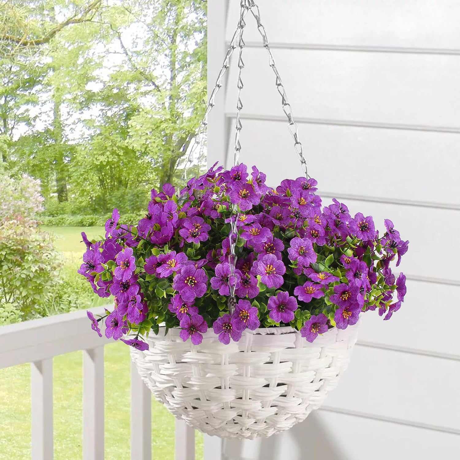 12 Bundles Artificial Faux Flowers, UV-Resistant Silk Fake Plants Spring Summer Decoration Indoor Outdoor Decor for Home, Porch, Balcony, Lawn, Yard - Spring, Summer, Fall, All Seasons(Purple)