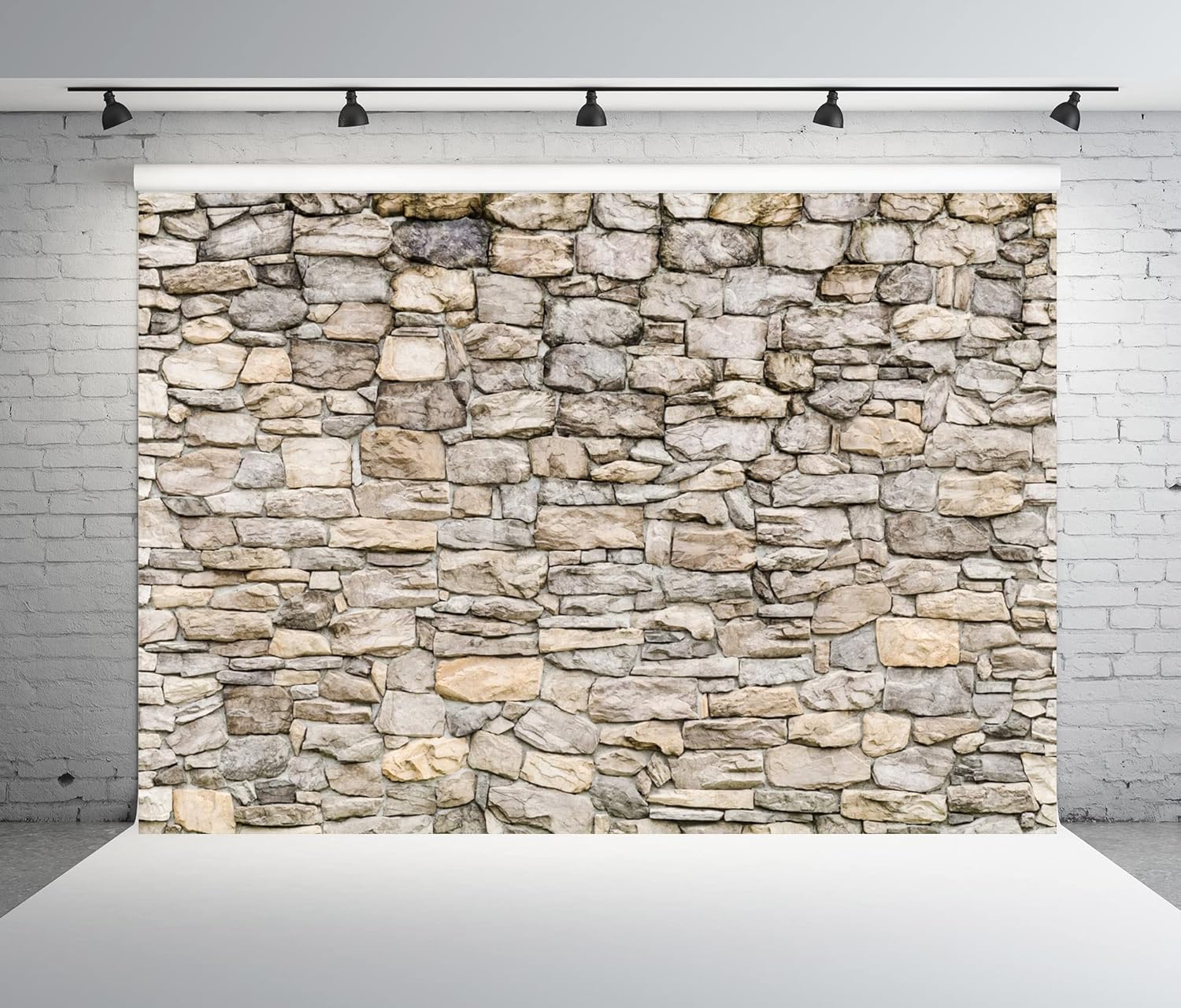 BELECO 12x8ft Fabric Grey Brick Stone Wall Backdrop Rock Stones Video Conference Background Vintage Stone Backdrop Birthday Party Decor Portrait Photoshoot Home Decor Studio Photography Photo Props