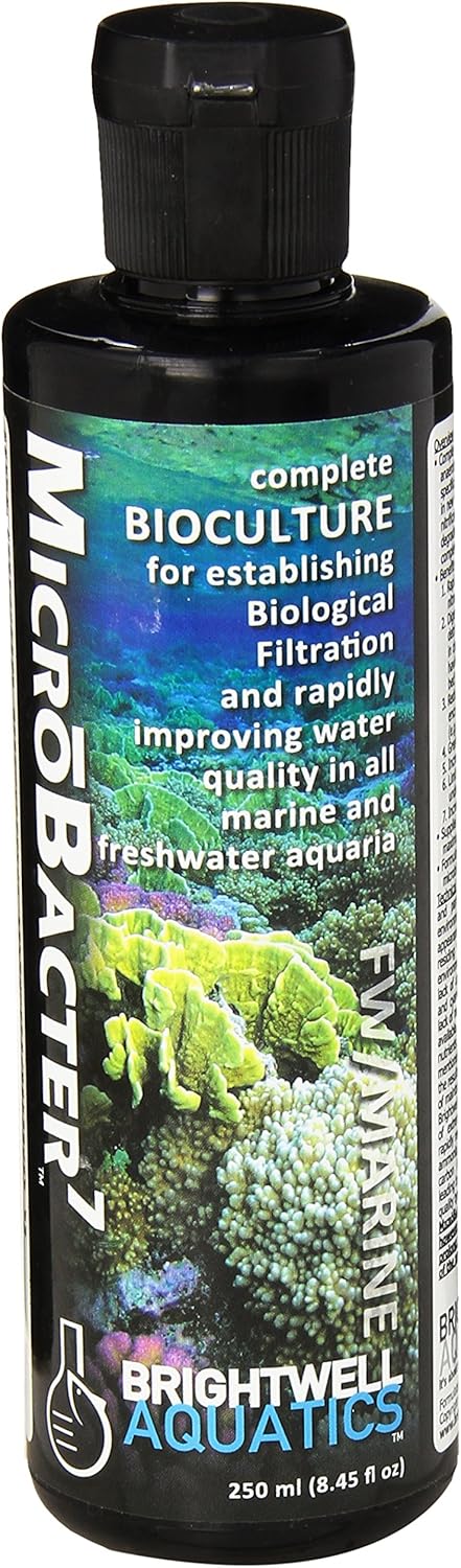 Brightwell Aquatics MicroBacter7 Complete Bioculture for Fish Tank or Aquarium - Populates Biological Filter Media for Saltwater and Freshwater Fish - Aquarium Water Treatments, 8.45 fl oz