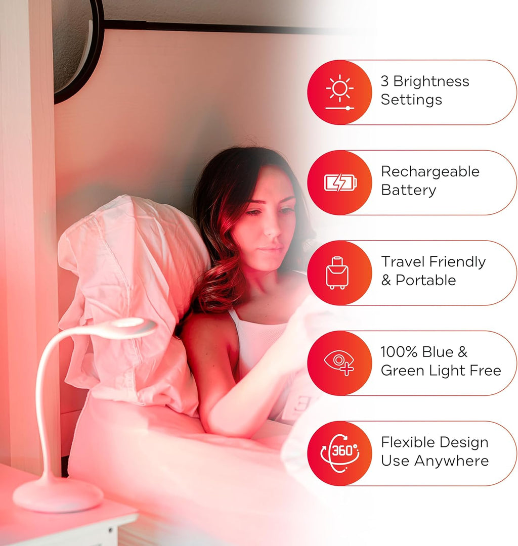 Mito Red Light - No Blue Light Lamp - Modern LED Rechargeable Table Lamp - Rechargable Desk Lamp - Bedside Touch Lamp - - Table Lamp for Whole House - No Flicker LED (633nm Red), White
