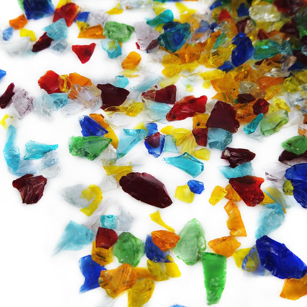 TWINKLING High Luster Fire Glass Gravel Stone Glitter,Broken Glass,Fire Gems Chips,Crushed Glass for Fire Pit Crafts Resin Art Aquarium Garden Decoration,3-6mm,1-Pound Jar (Mixted Color)