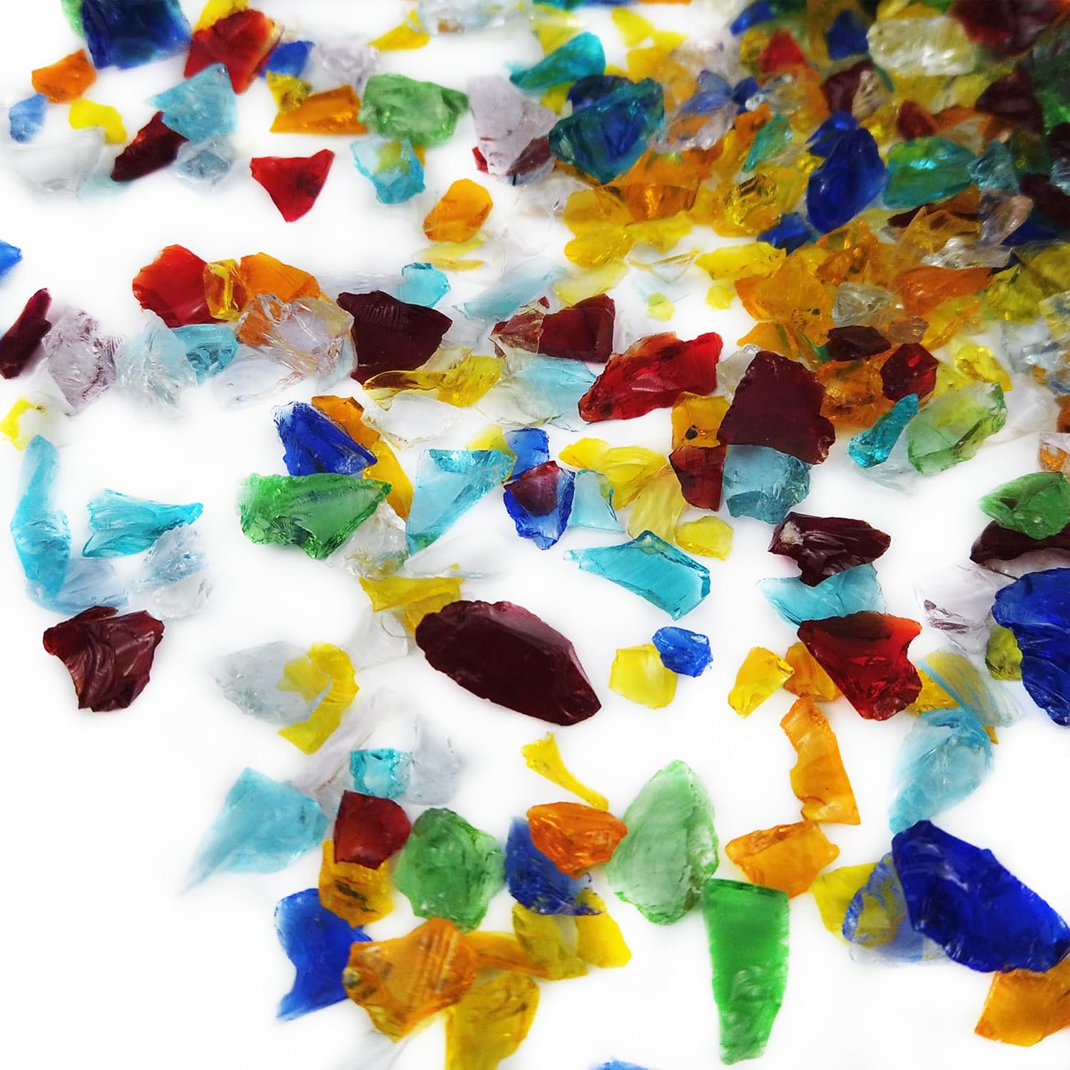TWINKLING High Luster Fire Glass Gravel Stone Glitter,Broken Glass,Fire Gems Chips,Crushed Glass for Fire Pit Crafts Resin Art Aquarium Garden Decoration,3-6mm,1-Pound Jar (Mixted Color)