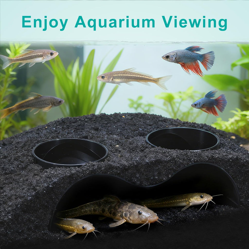 Aquarium Decor, Underground Tunnel Cave with Holes for Viewing, Fish Tank Decoration Hideout, for Cory Catfish, Shrimp, Loach and Pleco, Black