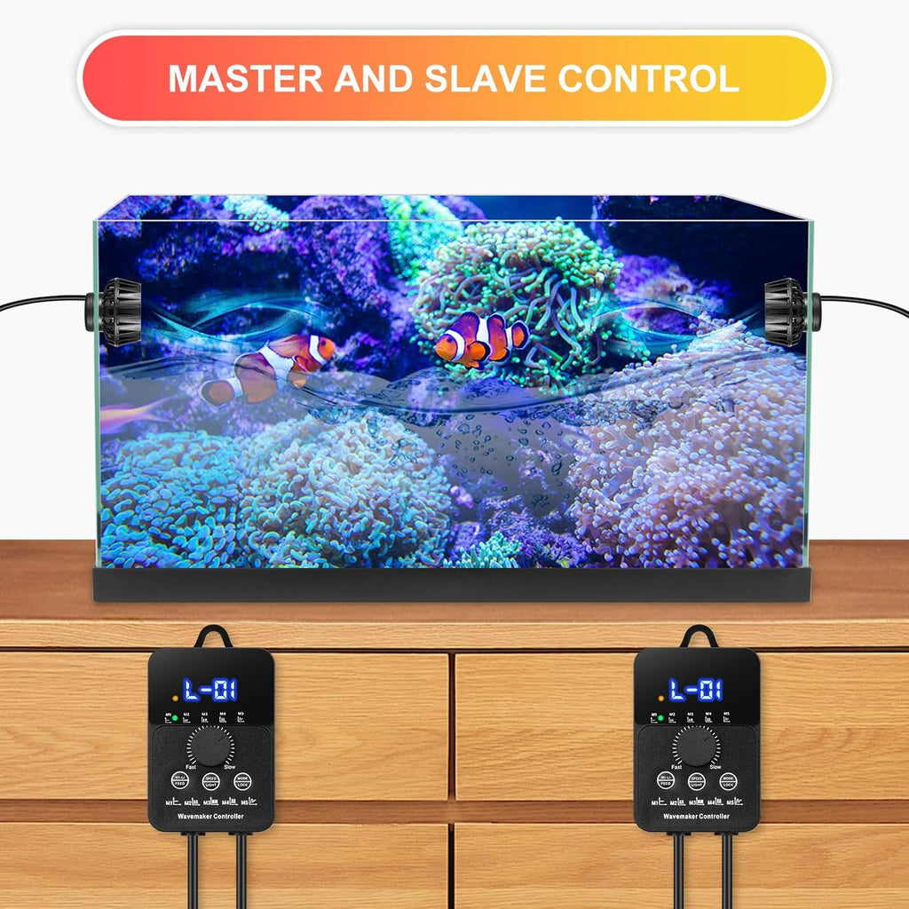 2100GPH Aquarium Wave Maker with Controller Mini DC 24V 12W Powerhead with Magnetic Mounting, Wavemaker with LED Display for 50 to 100 Gallon Tank