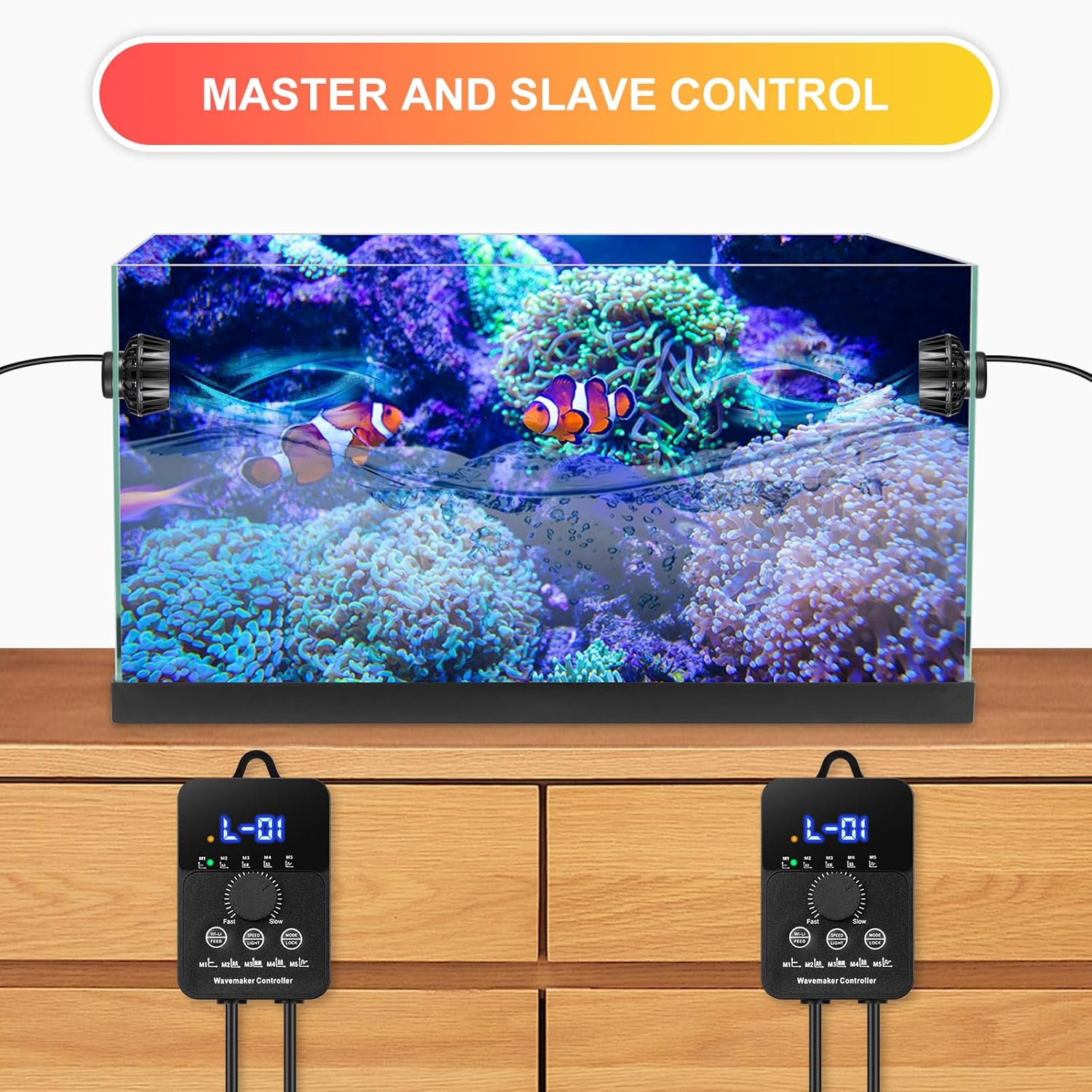 2100GPH Aquarium Wave Maker with Controller Mini DC 24V 12W Powerhead with Magnetic Mounting, Wavemaker with LED Display for 50 to 100 Gallon Tank