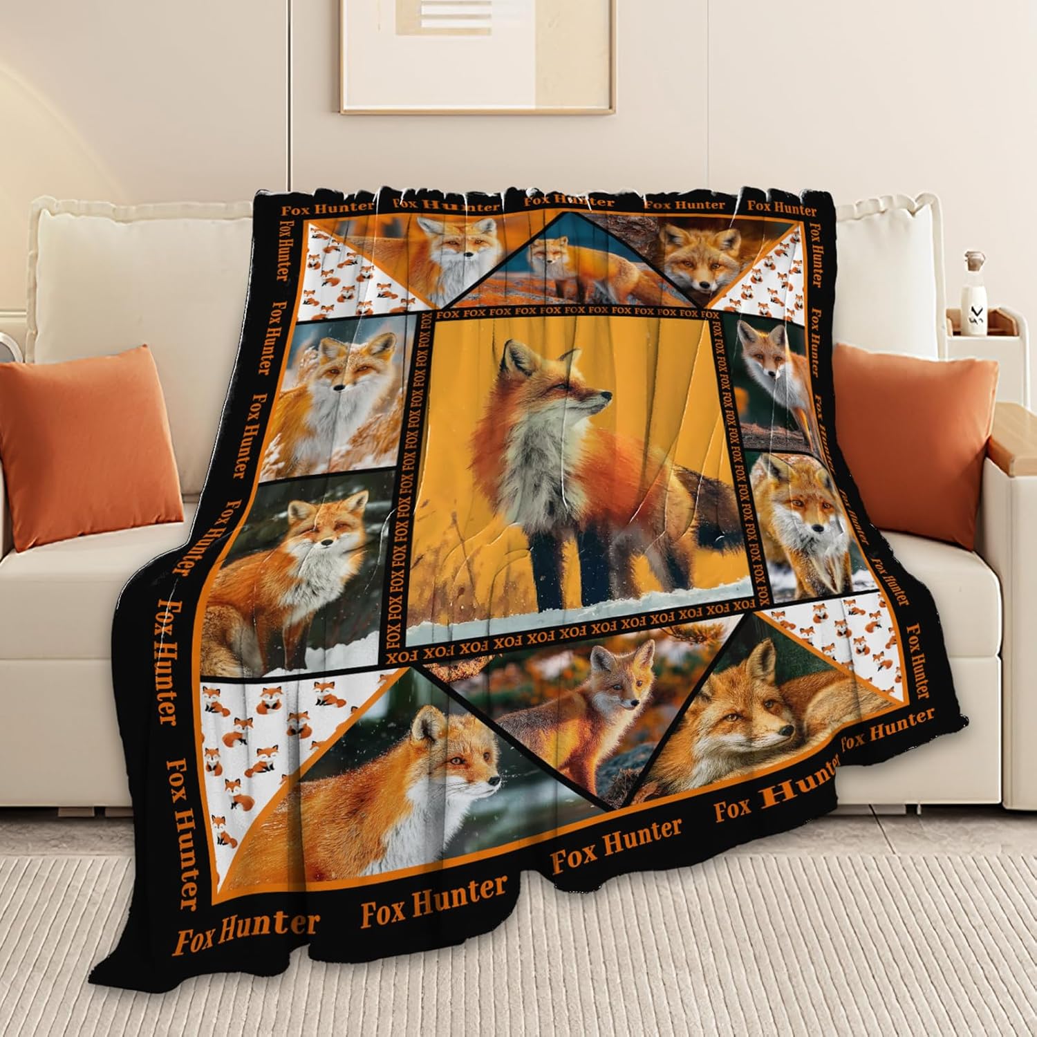 Fox Throw Blanket Orange Fox Stuff Gifts for Kids Girls Boys Adults Women Men Soft Cozy Warm Plush Fluffy Fuzzy Fleece Blanket Decor 50''X60''