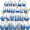 Bud Vases Set of 24, Gradient Blue Vintage Small Vases for Flowers, Clear Crystal Mini Glasses in Bulk, Small Flower Design for Centerpieces Wedding Home Flower Party Decor