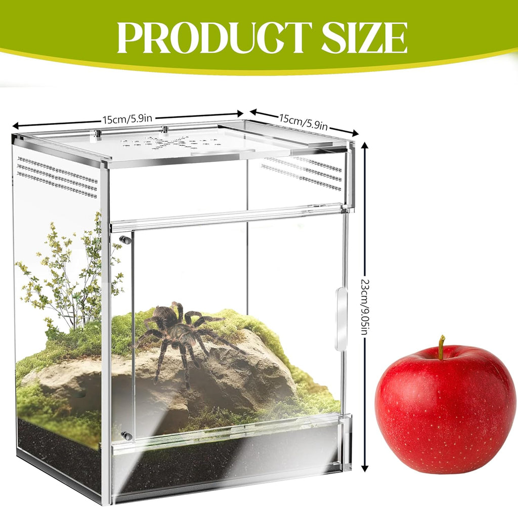 Jumping Spider Enclosure, Compact Acrylic Terrarium for Jumping Spiders, Tarantulas, and Praying Mantis - Small Insect Habitat Enclosure with Transparent Design (5.9x5.9x9.0 Inch)
