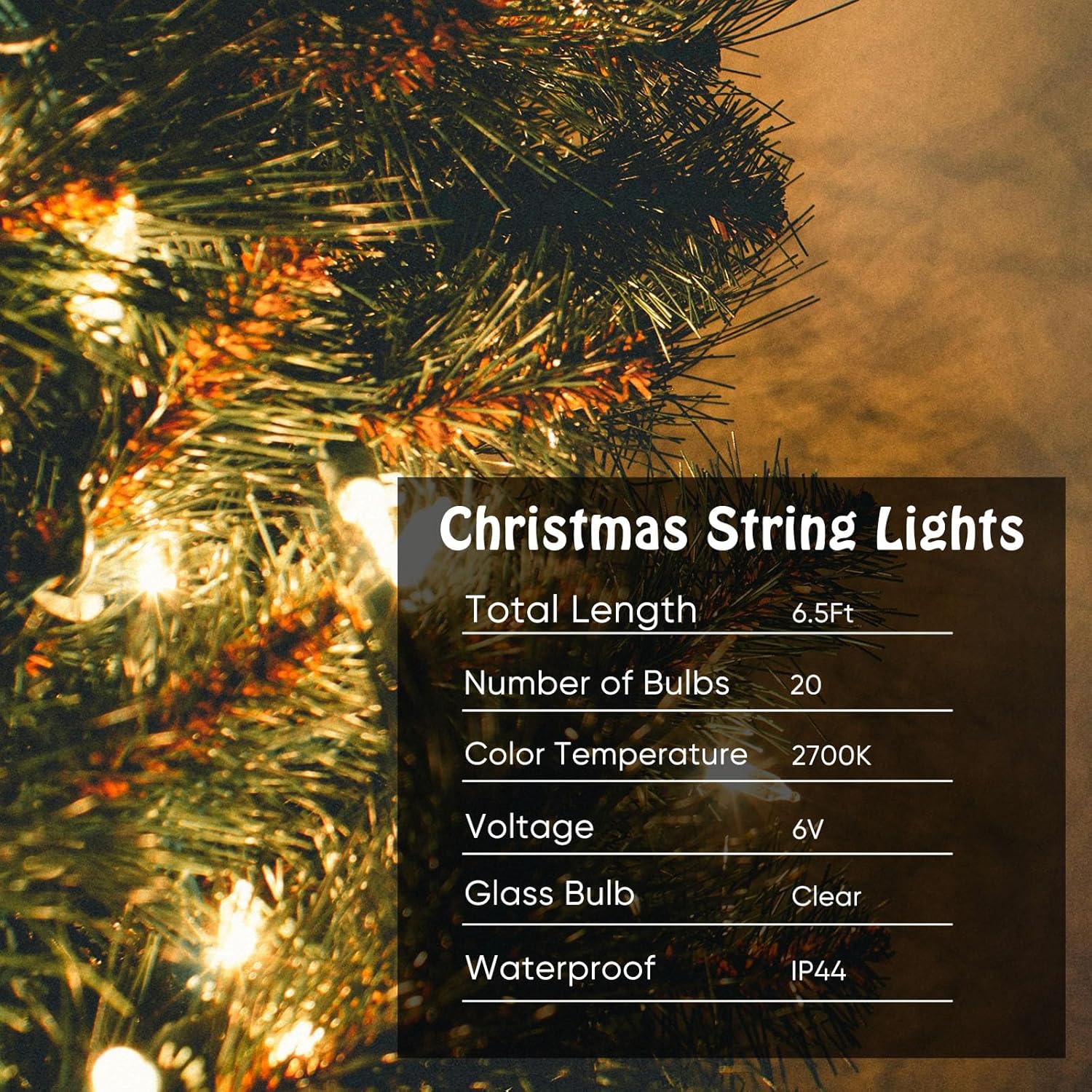 Mini Christmas Lights String Warm White Vintage Short Strand String Lights, Clear Bulbs Wire Fit Light up Christmas Decorations(20 Bulbs No Connectable,6.5ft,Green)
