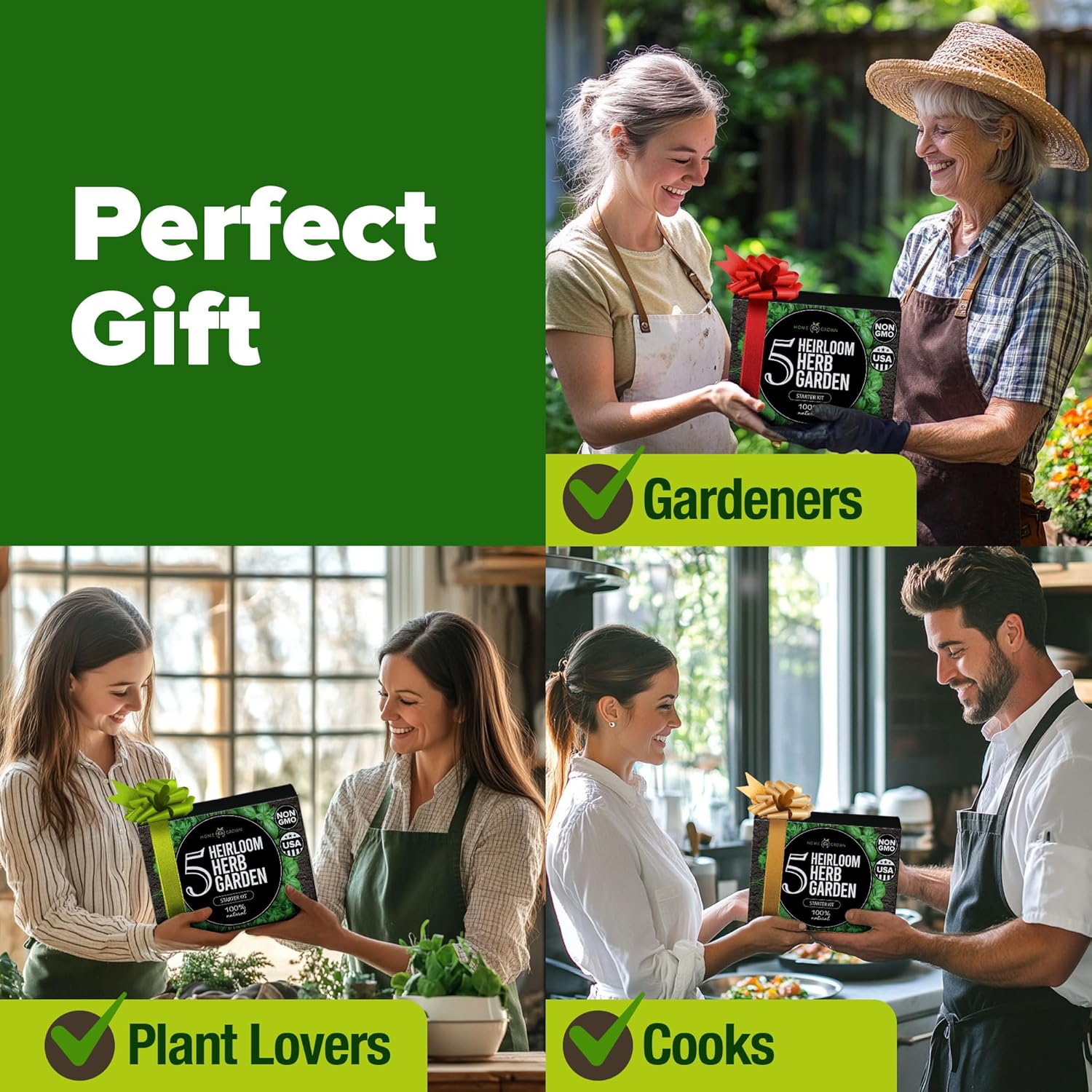 HOME GROWN Indoor Herb Garden Starter Kit – Complete 5 Herb Grow Kit with Basil, Cilantro, Mint, Parsley & Thyme – for Gardeners, Unique Christmas Gardening Gift for Mom, Women & Men