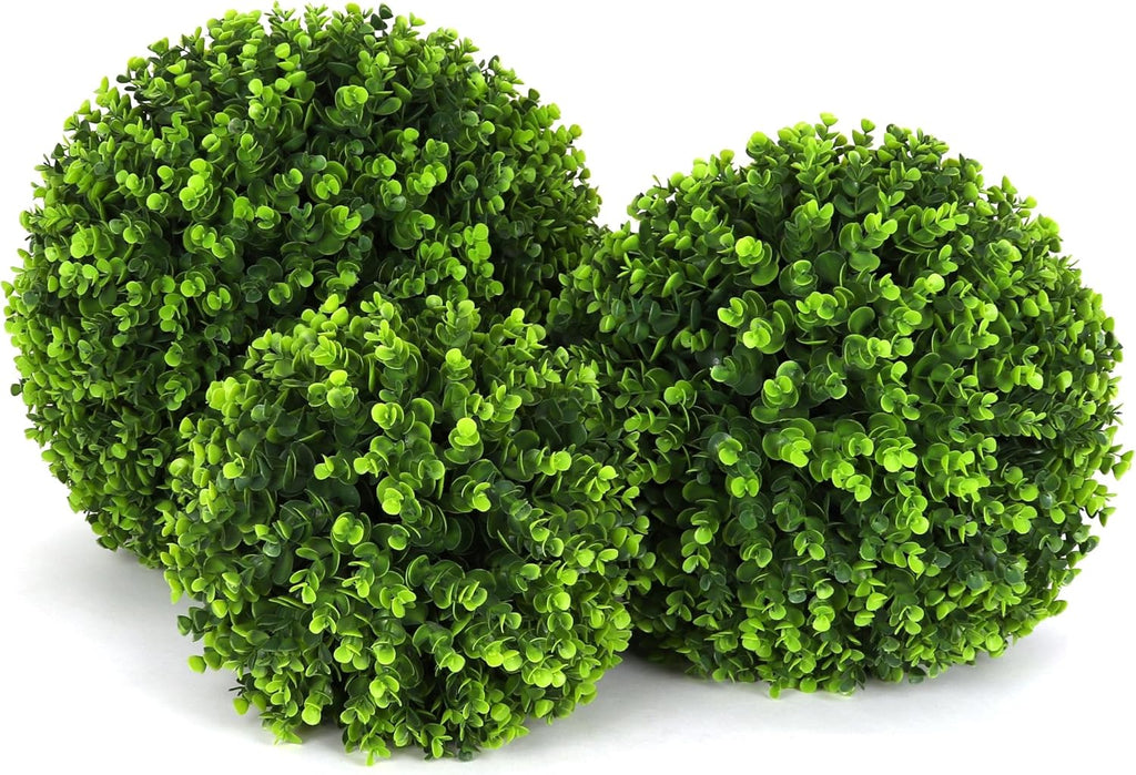 3rd Street Inn Topiary Ball Assortment - Artificial Plant Set - Indoor/Outdoor Wedding Party Decor - Faux Foliage Garden Sphere - Tree and Bush Substitute (19", 15", 11" (Wintergreen))