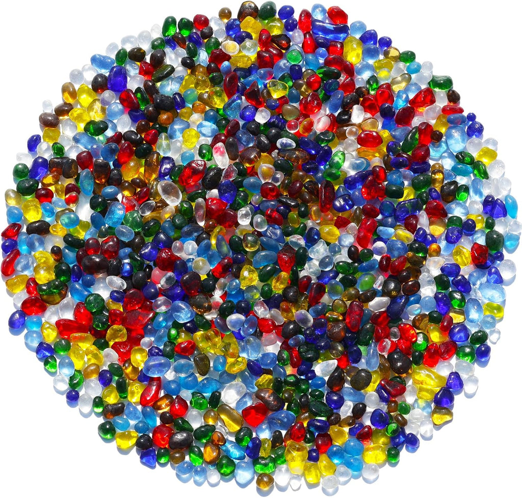 Sea Glass Stones - Colorful Clear Glass Pebbles Gemstones - Perfect for Aquarium Rocks, Fish Tank Gravel, Vase Fillers, DIY Crafts, and Home Decor (0.9LB/14oz)