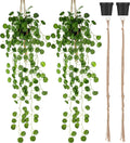 Folmywy 2 Pack Artificial Hanging Plants Vines with Pot Fake Greenery Potted Plant Eucalyptus Leaves Decoration for Indoor Outdoor Wall House Room Patio Bookshelf Office Party Decor