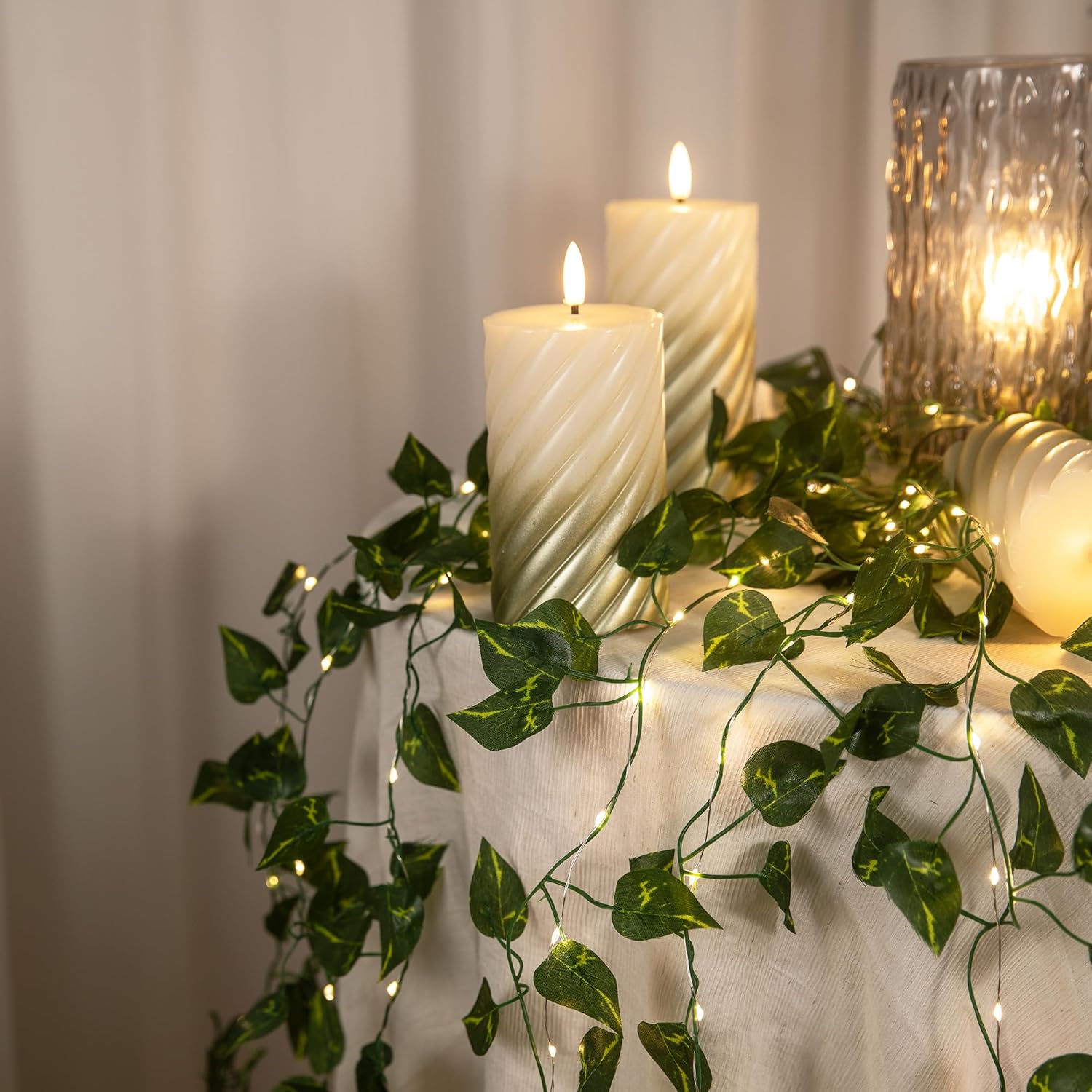 2 Pack 6.56 Ft Vine Lights Pothos String Lights Battery Operated, 40 LEDs Artifical Garland Plant Leaves with Light for Wedding, Garden, Patio, Bedroom, Stair Railing Decor (Warm White)