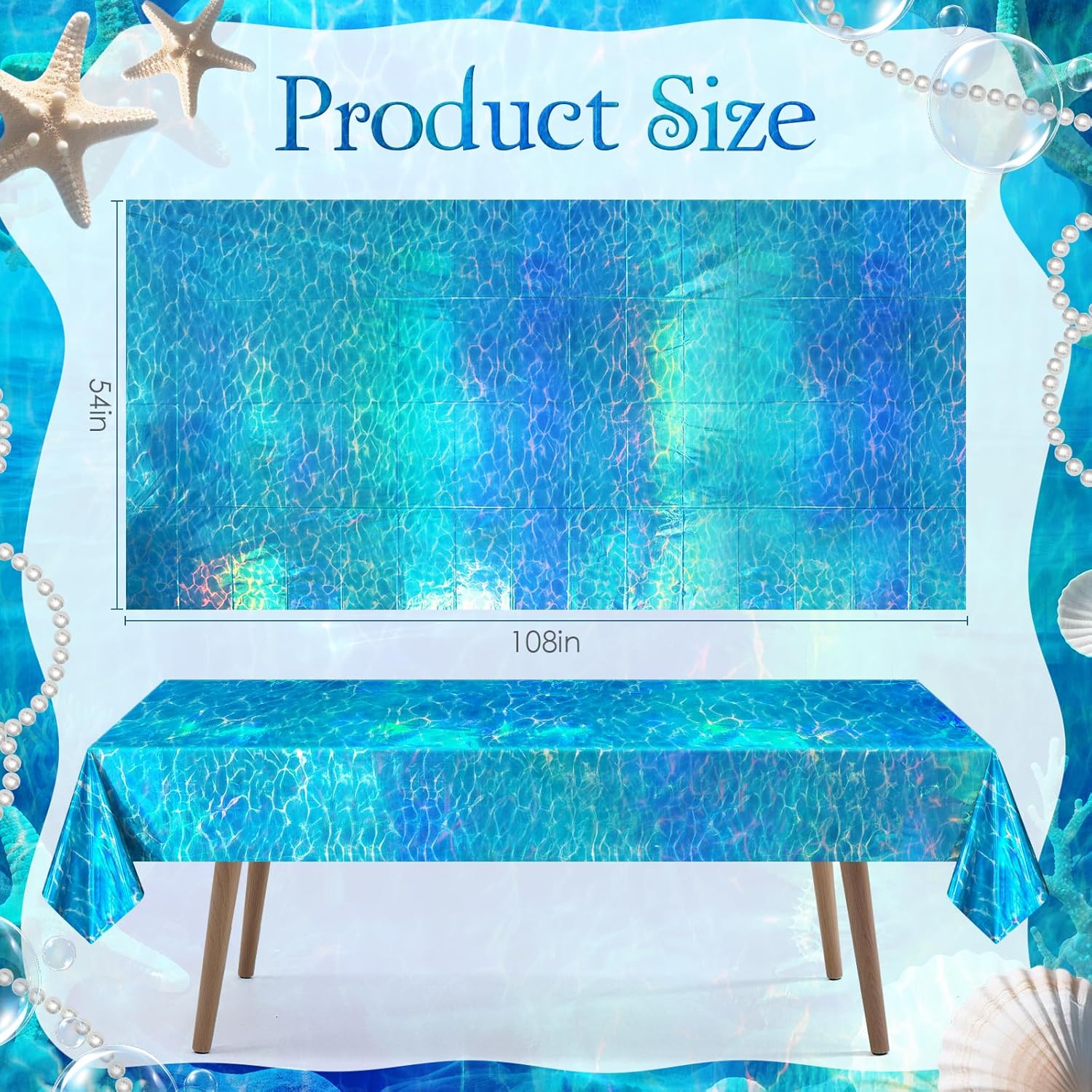 8 Pack Ocean Waves Holography Tablecloth, 54 x 108” Blue Sea Design, Waterproof Disposable Plastic Table Cover for Beach, Pool, Under The Sea, and Birthday Party Decorations