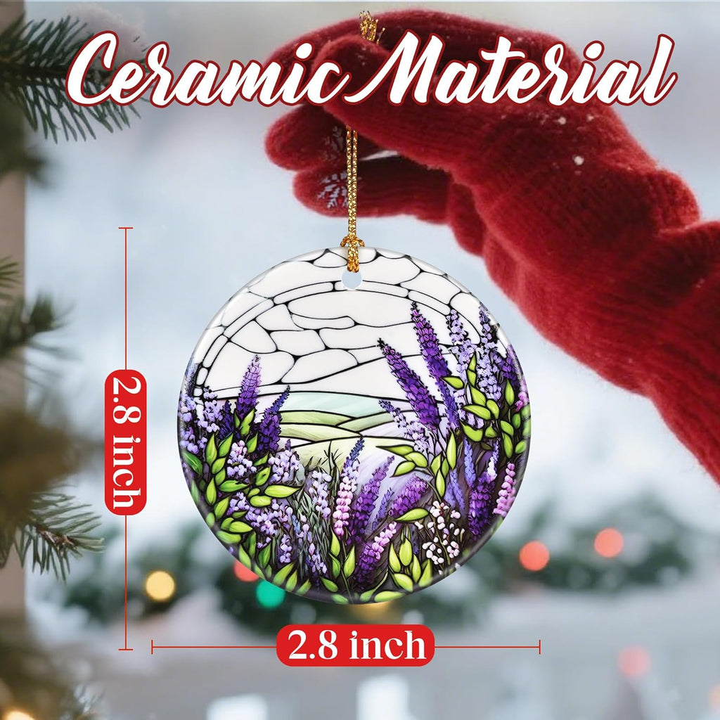 Christmas Ornaments, Dodosky 2.8in Ceramic Lavender Flower Ornament, Xmas Decor, Christmas Tree Ornaments, Xmas Decorations for Tree, Holiday Ornament, Lavender Flower Gifts, Gifts for Women, Mom