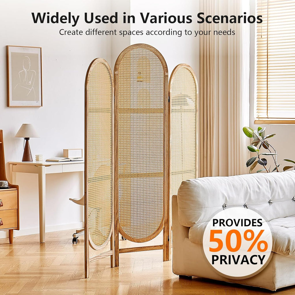 Room Divider 3 Panels, Hand-Woven Rattan Room Divider Wall, Foldable Wood Divider Screen, Creative Divider Wall, Folding Privacy Screens, Unique Design Privacy Divider Panel (Natural)