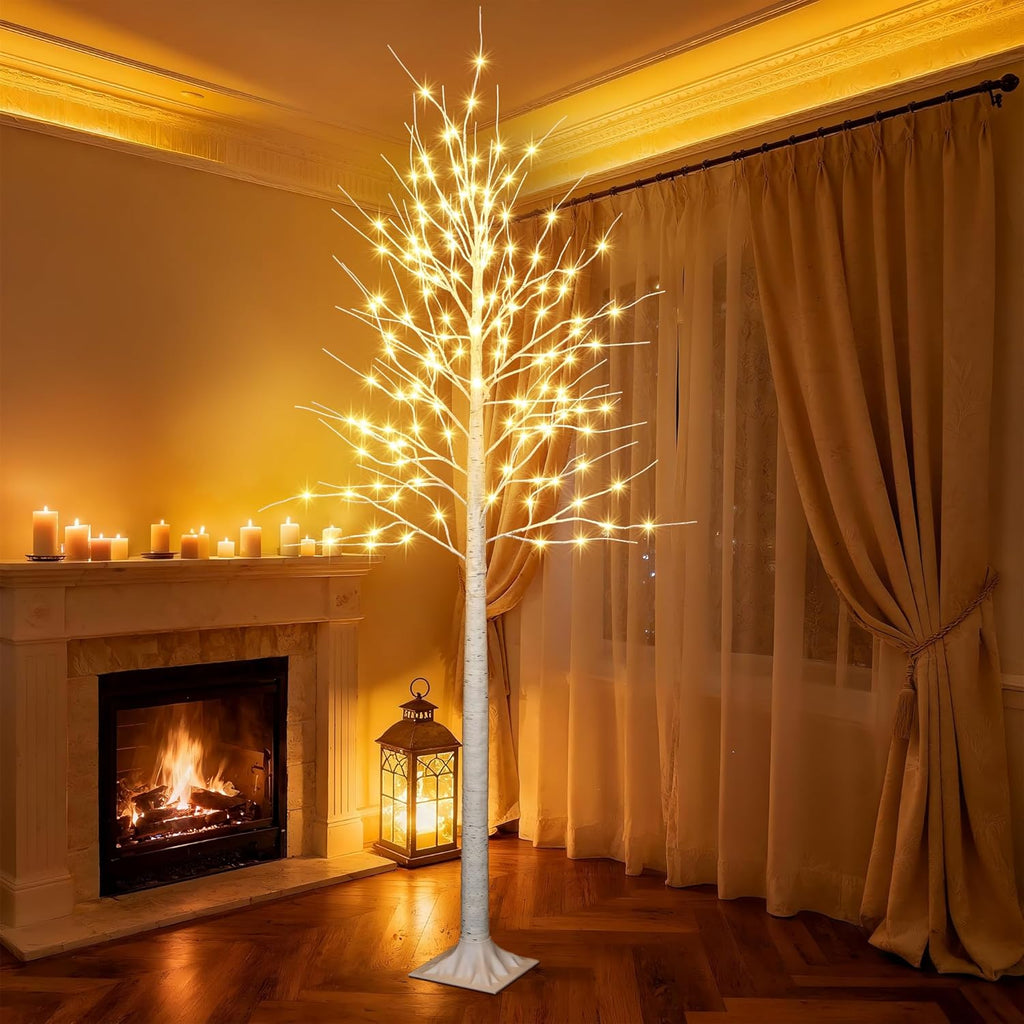 iBaycon 8FT Christmas Birch Tree Lights, Lighted Birch Tree LED Artificial Trees with 8 Modes Timer, Prelit Light Up Trees for Indoor and Outdoor Party Holiday Christmas Decorations