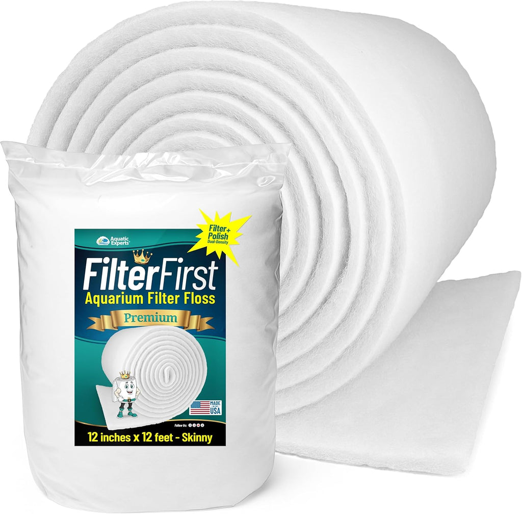 Aquatic Experts Aquarium Filter Floss for Fish Tank Filters - FilterFirst Aquarium Filter Pad - Media Roll for Crystal Clear Water, 12" x 12' x ¾ to ½ Thick