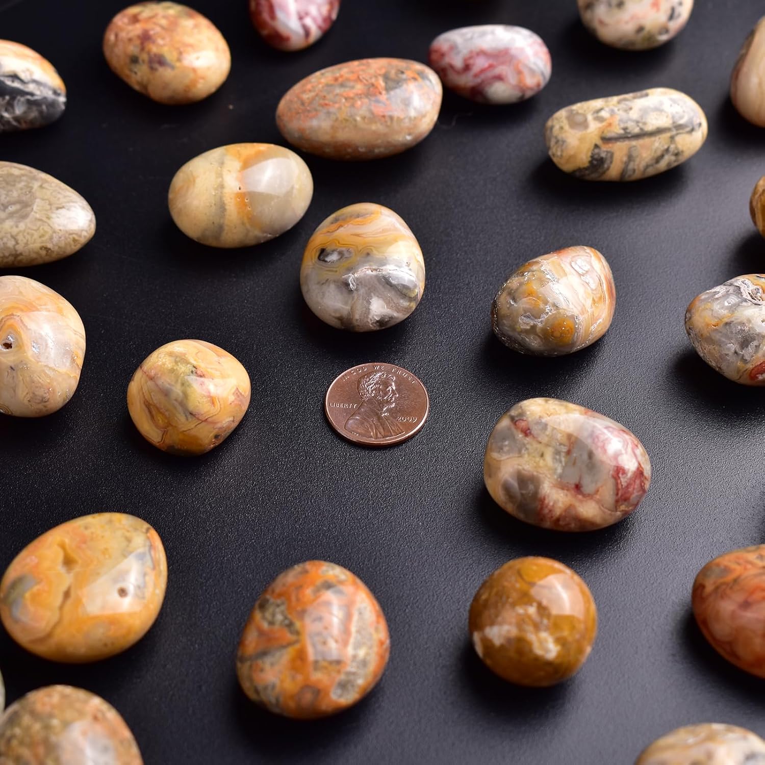 Polished Stone Set Crazy Lace Agate Crystals, 0.8" Handpicked Tumbled Gemstones Rocks, Pebbles for Reiki, Chakra, Healing, Home Decor