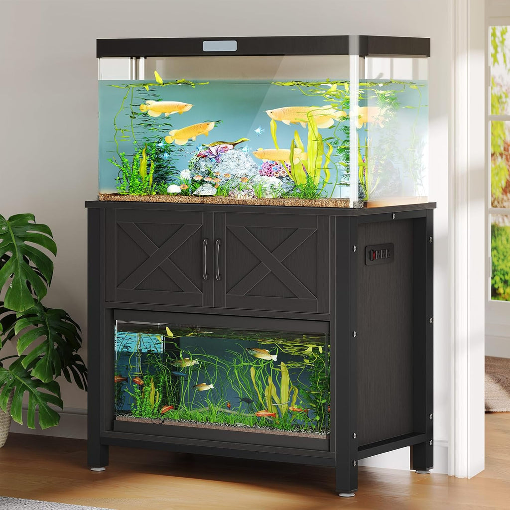 YITAHOME Heavy Duty 40-50 Gallon Aquarium Stand with Power Outlets, Cabinet for Fish Tank Accessories Storage - Metal Fish Tank Stand Suitable for Fish, Turtle, 660LBS Capacity, Black