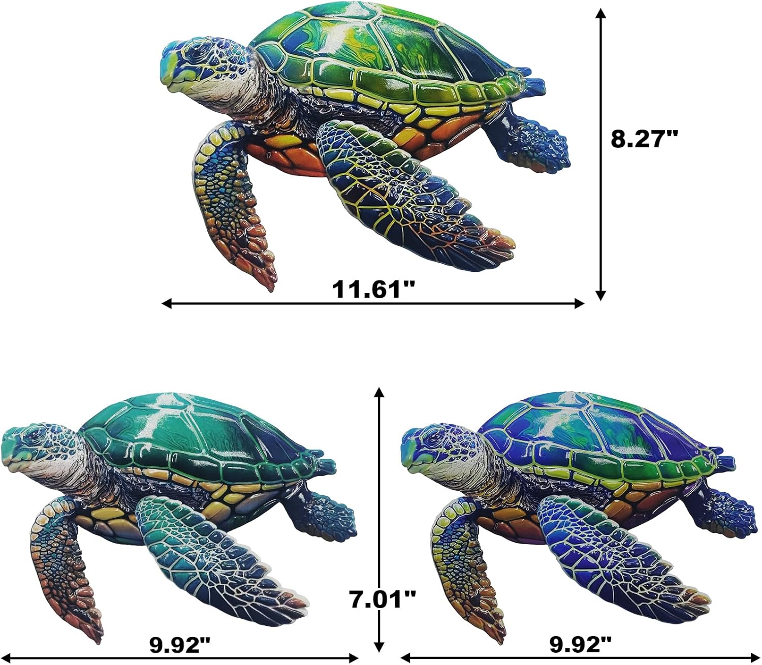 John's Studio 3Pcs Metal Turtle Sea Wall Decor Outdoor Garden Hanging Art Sculptures Home Ocean Theme Decorations for Kitchen Bathroom and Pool