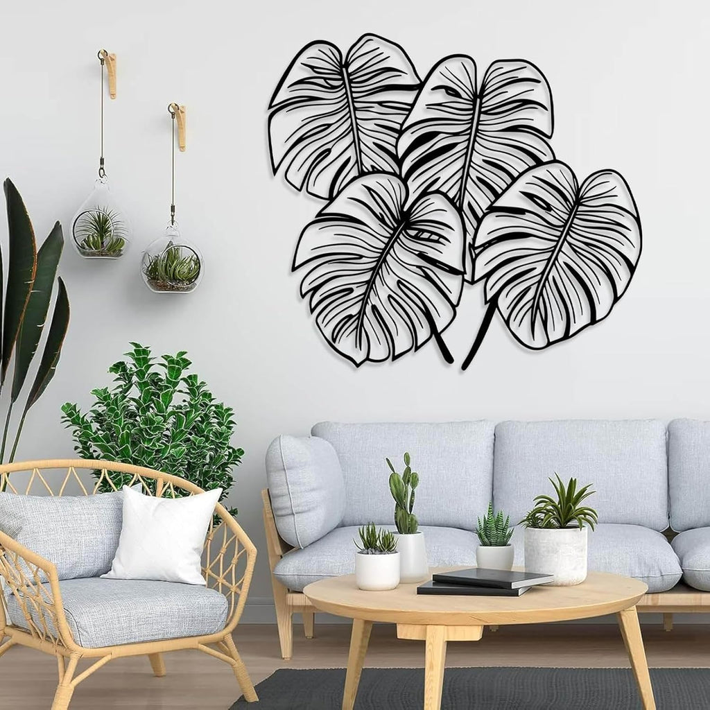 Jogwenu Monstera Leaf Metal Wall Art, Monstera Leaf Metal Wall Decor, Leaves Wall Decor, Tropical Wall Art, Plant Wall Decoration, Nature Wall Hanging, Bedroom Wall Hanging (Silver, 35"x32"/90x82cm)