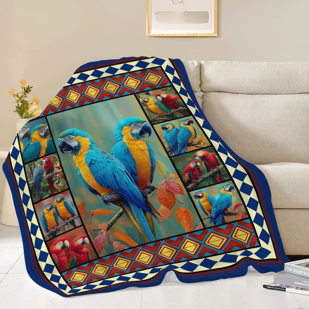 Parrot Bird Throw Blanket Macaw Stuff Gifts for Kids Girls Boys Adults Women Men Soft Cozy Warm Plush Fluffy Fuzzy Fleece Blanket Decor 50''X60''