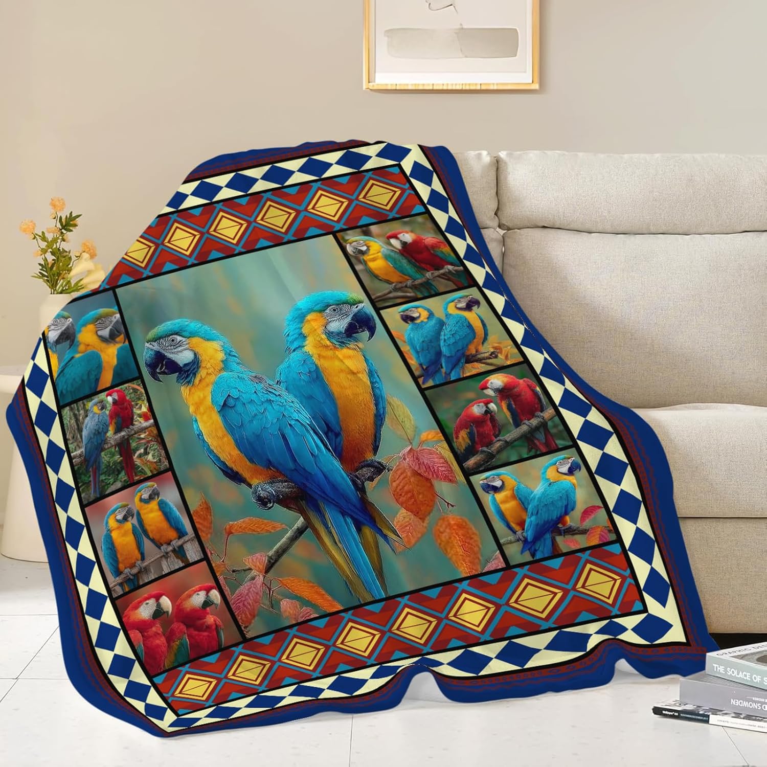 Parrot Bird Throw Blanket Macaw Stuff Gifts for Kids Girls Boys Adults Women Men Soft Cozy Warm Plush Fluffy Fuzzy Fleece Blanket Decor 60''X80''
